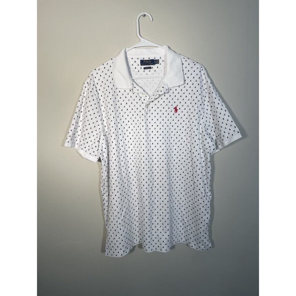 Polo Ralph Lauren Shirt Mens White Classic‎ Fit Sailboat Boat Print Pony XL